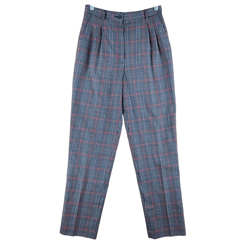 Pendleton Trousers Women 8 Gray Plaid Wool Pleated High Rise USA Vintage Y2K